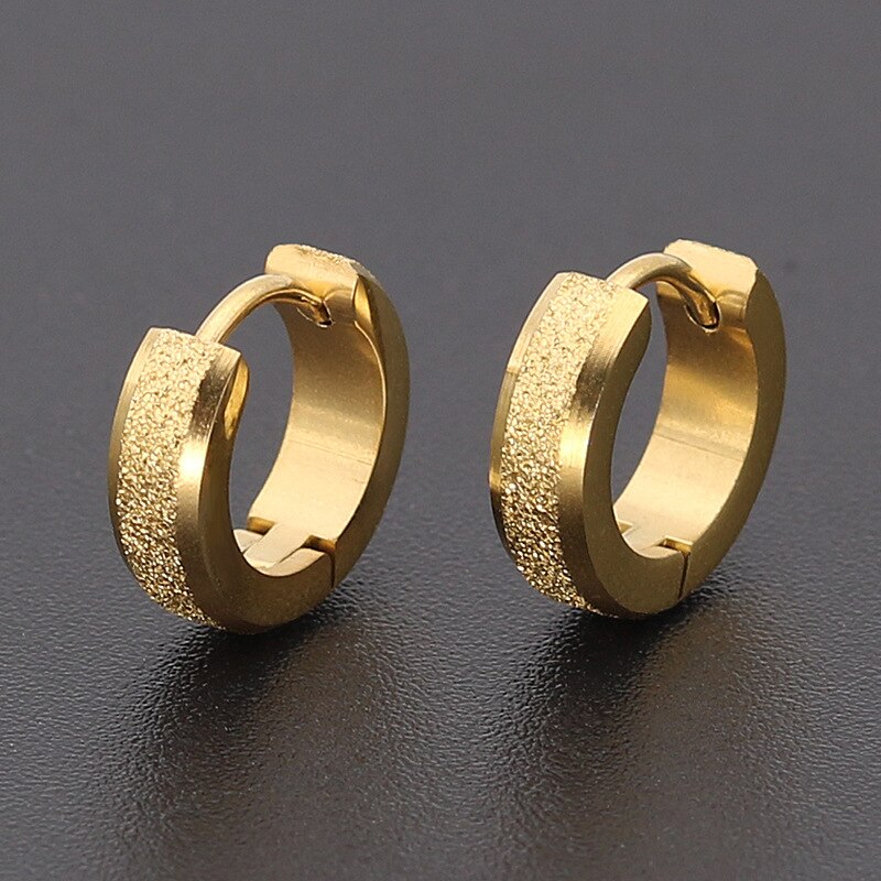 Simple Geometric Circular Frosted Ear Ring For Men Gold Silver Color Goth Versatile Cool Boy Hip Hop Hoop Earrings: ER20Y1151-2