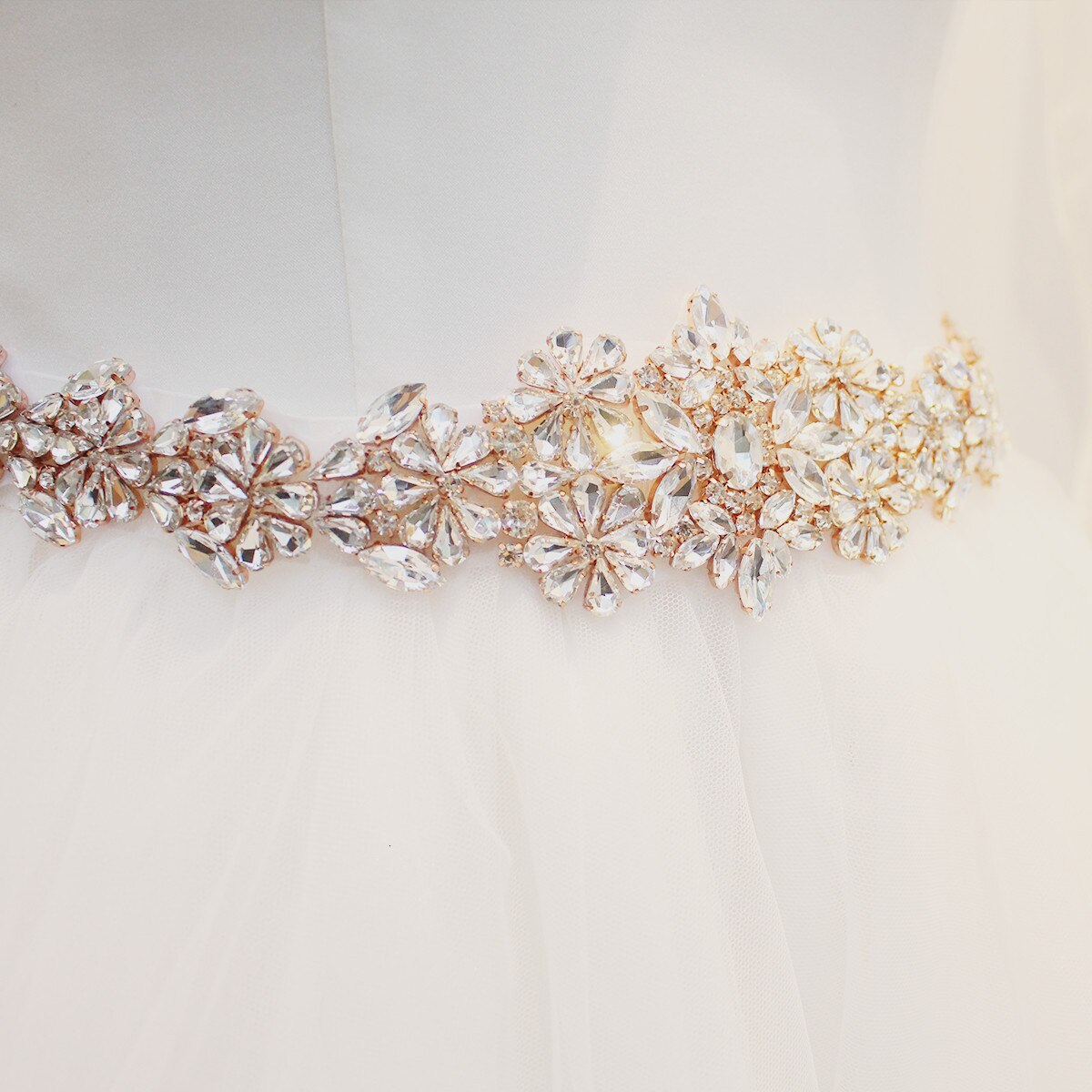 Handmade Rhinestone Belt Crystal Wedding Dress Belt Bridal Belt Sash Waist Belt Satin Ribbon Rose Gold Wedding Accessories