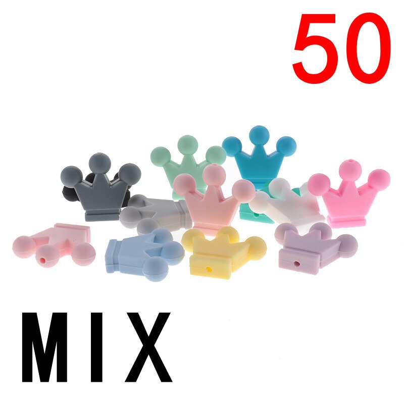 50pcs Silicone Crown Beads Baby Teether Necklace Bead Infant Baby Chewing Jewelry Accessories Food Grade Silicone: Mix