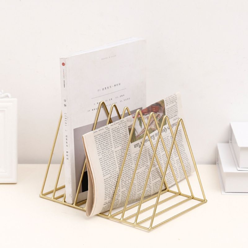 Jern lp pladeholder trekant bog magasinholder skrivebord pladeopbevaringsorganisator  m0xb