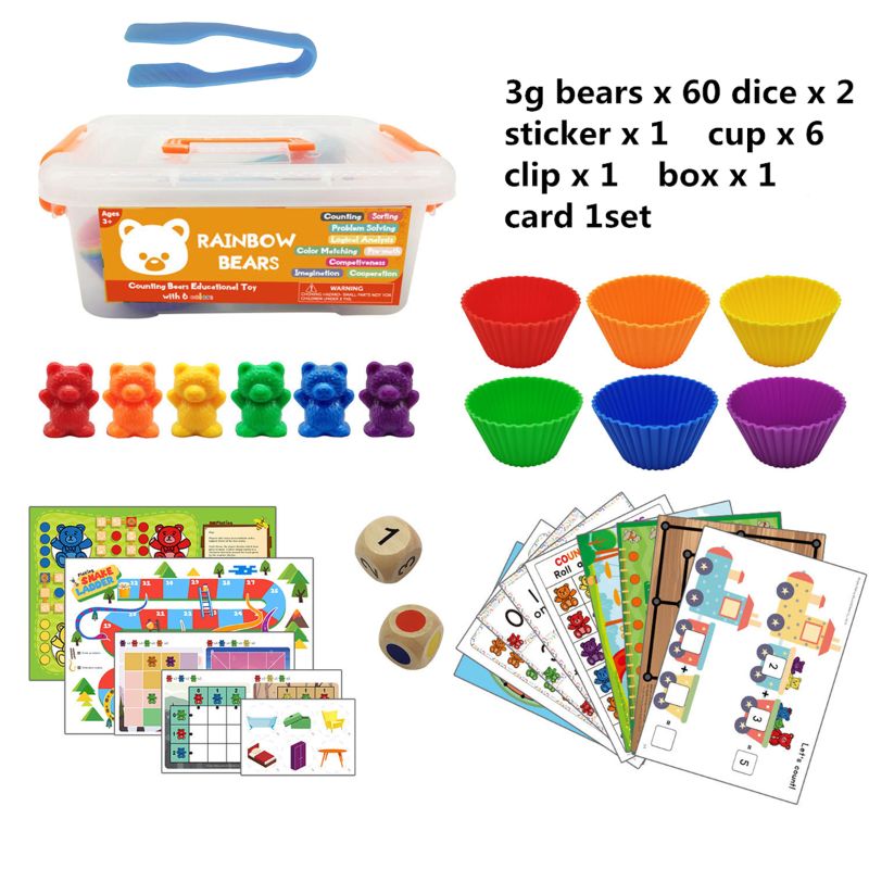 Children Montessori Toy 1set Boxed Counting Bear Montessori Educational Cognition Rainbow Matching Game Educational Toys: Set I