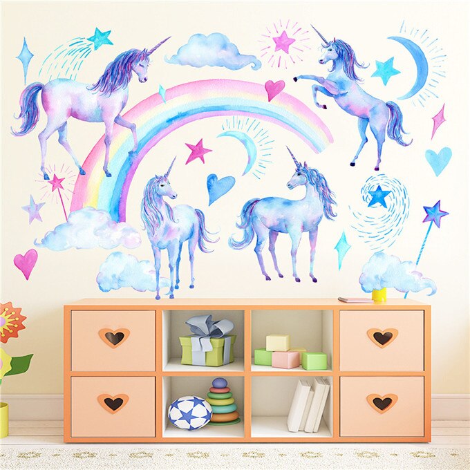 Roze Cartoon Eenhoorn Muursticker Voor Kinderkamer Nursery Decoratie Behang Waterdicht Diy Regenboog Decal Home Decor Muurschilderingen: CFH001
