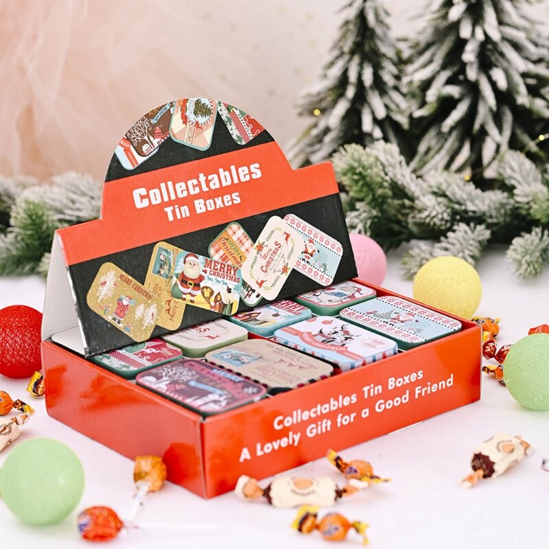 Christmas Embossing Tinplate Empty Tins Candy Cookie Storage Container Decorative Box Kids