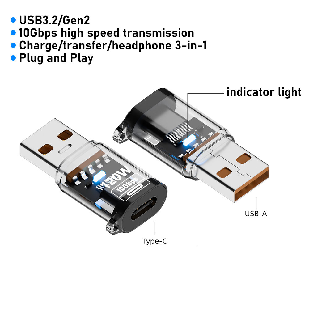 USB 3.1 GEN 2 Male to Type-C Female Adapter, Support Both 10Gbps Charging & Data Transfer, USB A to USB C 3.1 Converter for PC: WHITE