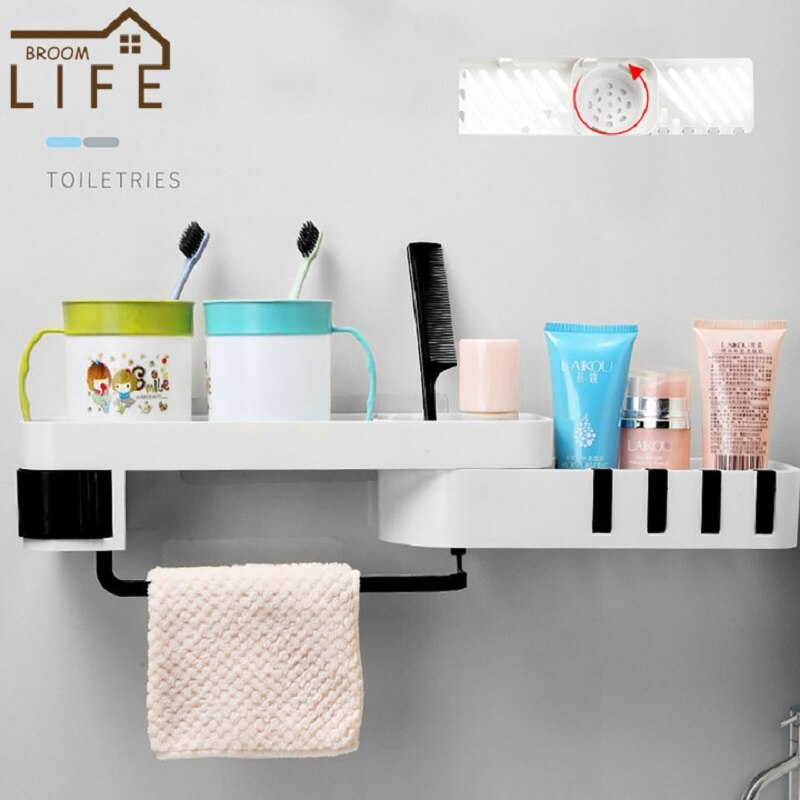 Rotation Bathroom Shelves WC Shower Bathing Storage Organizer White Shampoo Rack Towel Holder Kitchen Wall Floating Shelf Basket