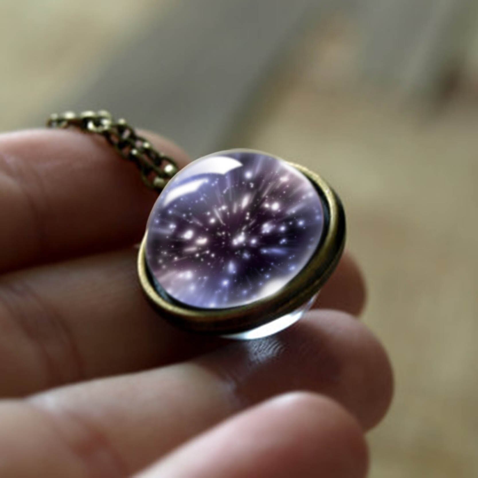 Nebula Galaxy Double Sided Pendant Necklace Universe Planet Jewelry Glass Art Picture Handmade Statement Necklace: LGS0031