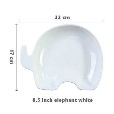 Children's plate cartoon cute plate fruit salad plate home Western sushi snack dish dish ceramic plate: elephant white