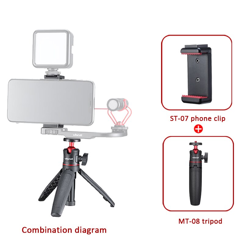 Ulanzi MT-08 Mini Extendable camera Desktop mobile Tripod for DSLR SLR Phone Vlog Extend Tripod 1.5KG Maxload Adjustable Tripod: with ST-07