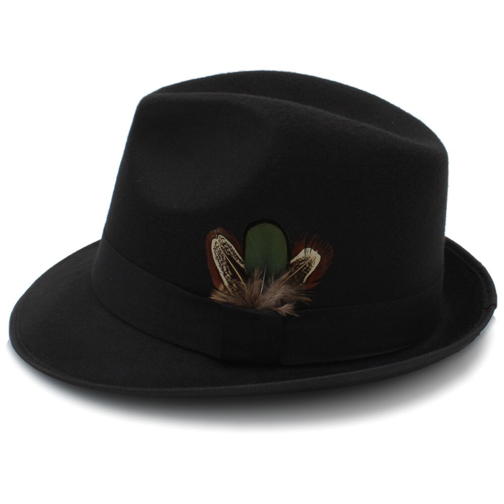 Kvinners sorte feminino filt fedora lue til dame vinter høst derby jazzhatter britiske trilby jazzhatter skinn størrelse 57cm