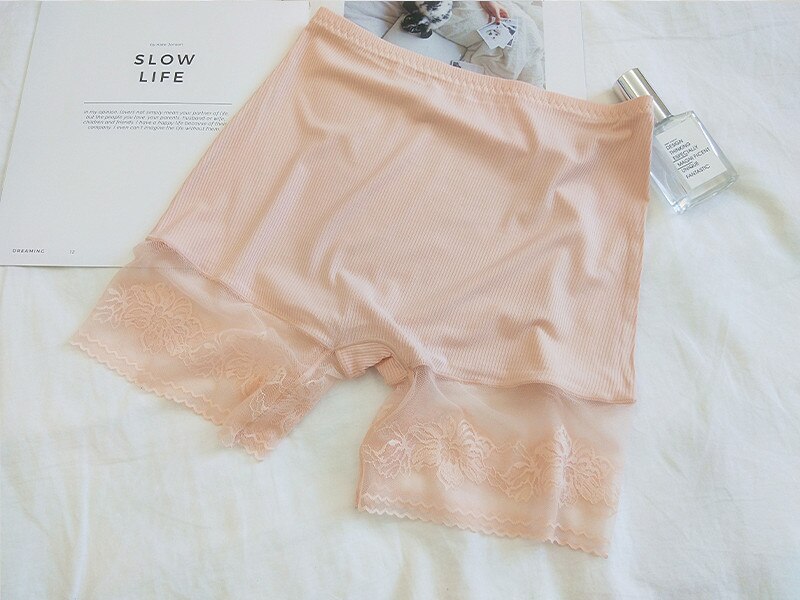 Women Safety Shorts Lace Breathable Boy Shorts Lady Seamless Underwear Short Pants Under Skirts Shorts: 1pc Apricot