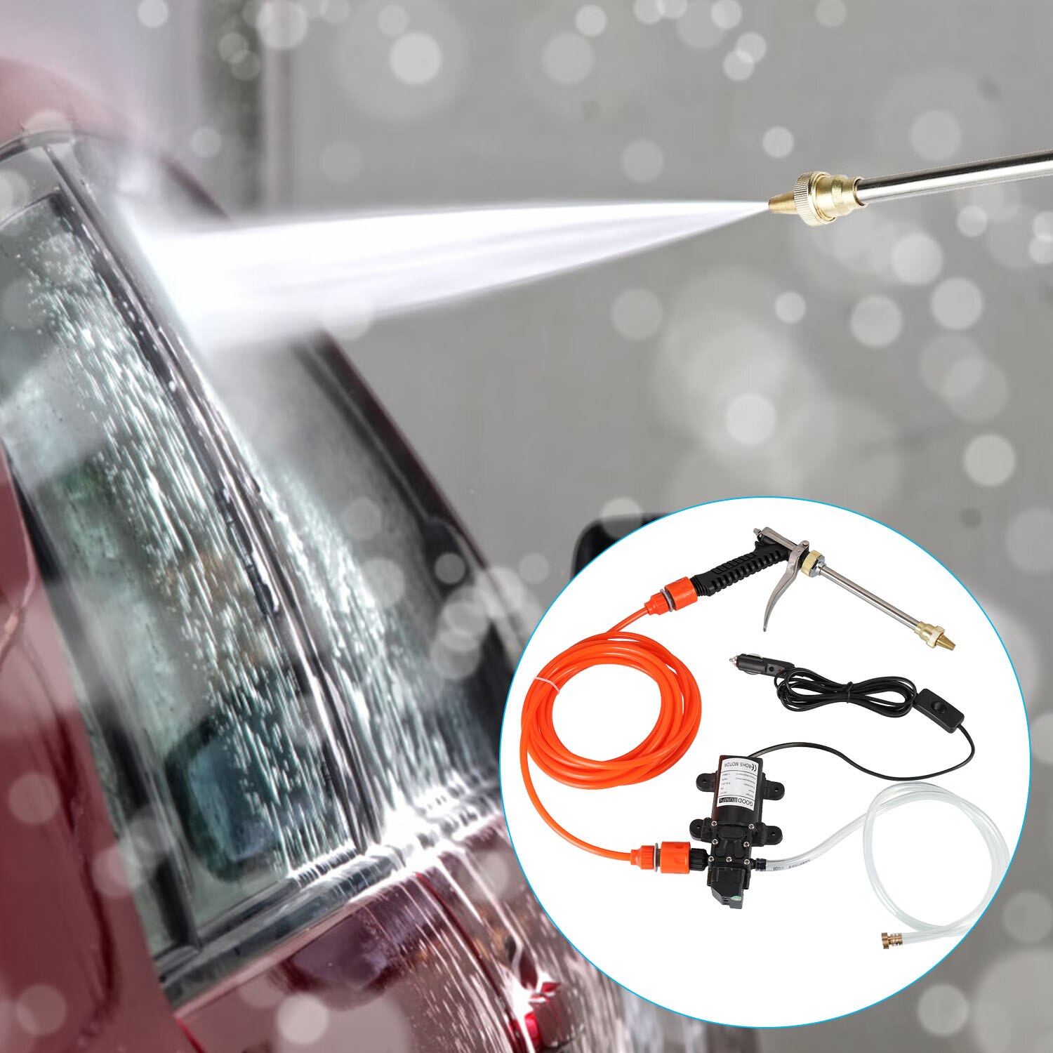 Portable 12V Car High Pressure Washer Water Pump Kit Jet Wash Cleaner Hose Van ​100W Washing Pump