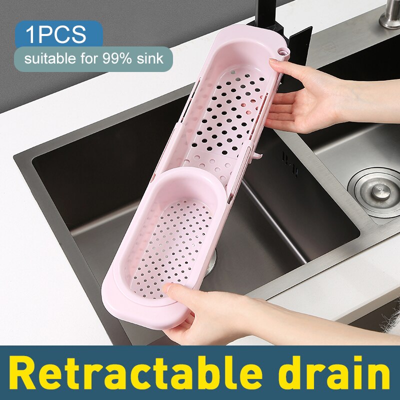 Telescopische Gootsteen Plank Keuken Zeep Spons Gootsteen Rek Wastafels Houder Organizer Sink Opslag Mand Keuken Gadgets: pink