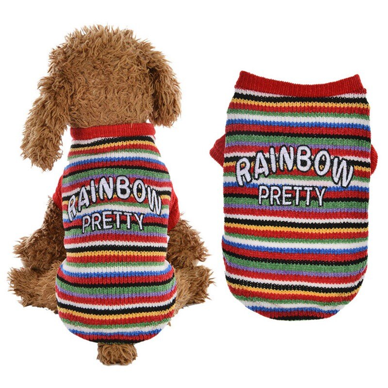 Huisdier Breien Kleurrijke Trui Hond Kat Winter Warm Kostuum 2-Legged Kleding Puppy Rainbow Print Shirt Jas 2 2 2 2 1