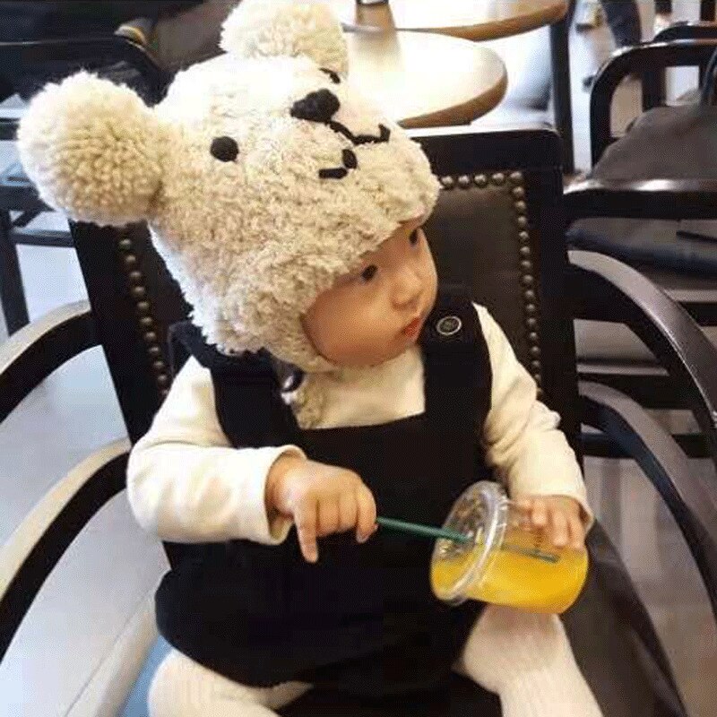 Mooie beer baby muts winter warme oorbescherming cartoon kindermuts dubbele pompon kindermeisje jongen muts