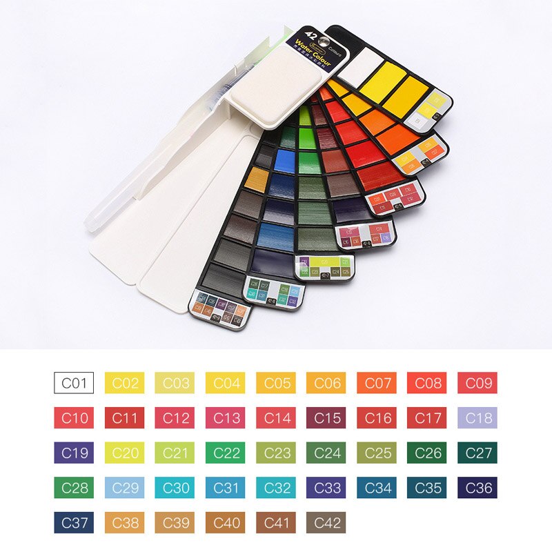 18/25/33/42 farver solid akvarelsæt sammenklappelig vandfarve maling vandbørste pigment til tegning af papirvarer: 42 farver