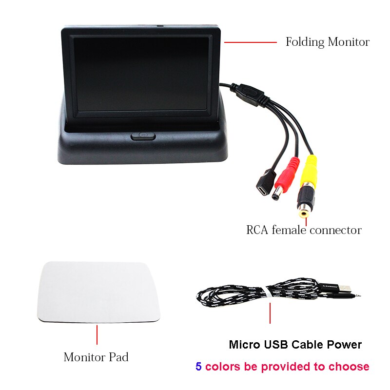 USB Auto Monitor 4.3 Inch Opvouwbare Auto Parking Reverse Rear view Monitor 5 V Power Door Micro USB Charger datakabel