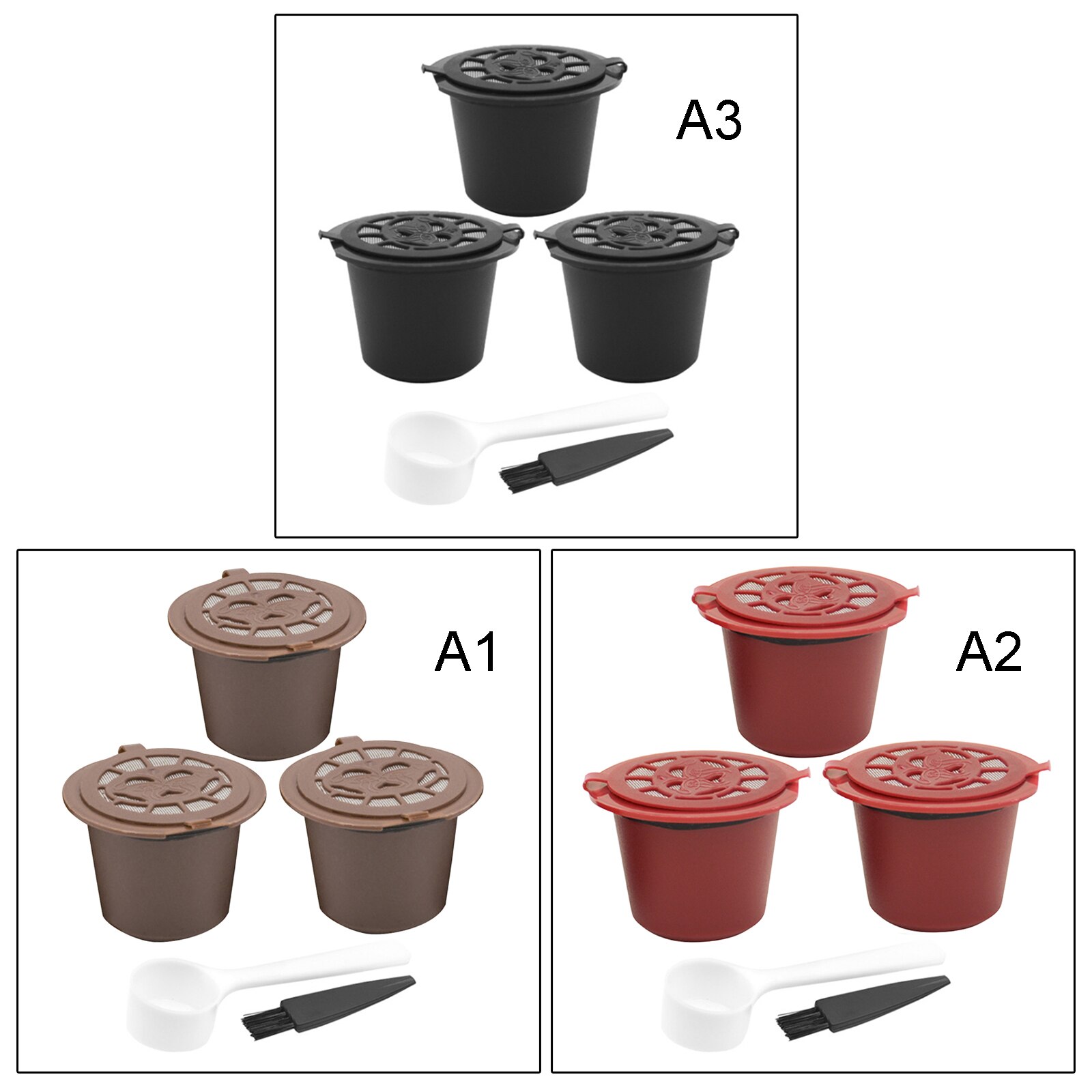 Filtres pour Capsules de café réutilisables, 3 pièces, dosette v, brosse en plastique, outil, fournitures de Capsules de café, accessoires de filtre, tasse