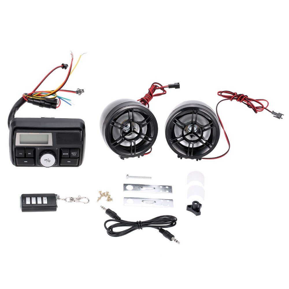 Waterproof Motorcycle Handlebar Audio Amplifier System 3" Stereo Speaker FM MP3 USB SD AUX With remote control Alarm Function