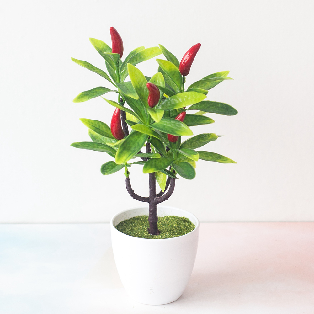 1pc kunstmatige fruitbomen bonsai bruiloft feest thuiskantoor bureau bonsai decoratie aardbei sinaasappel chinese bessen chili appel perzik t