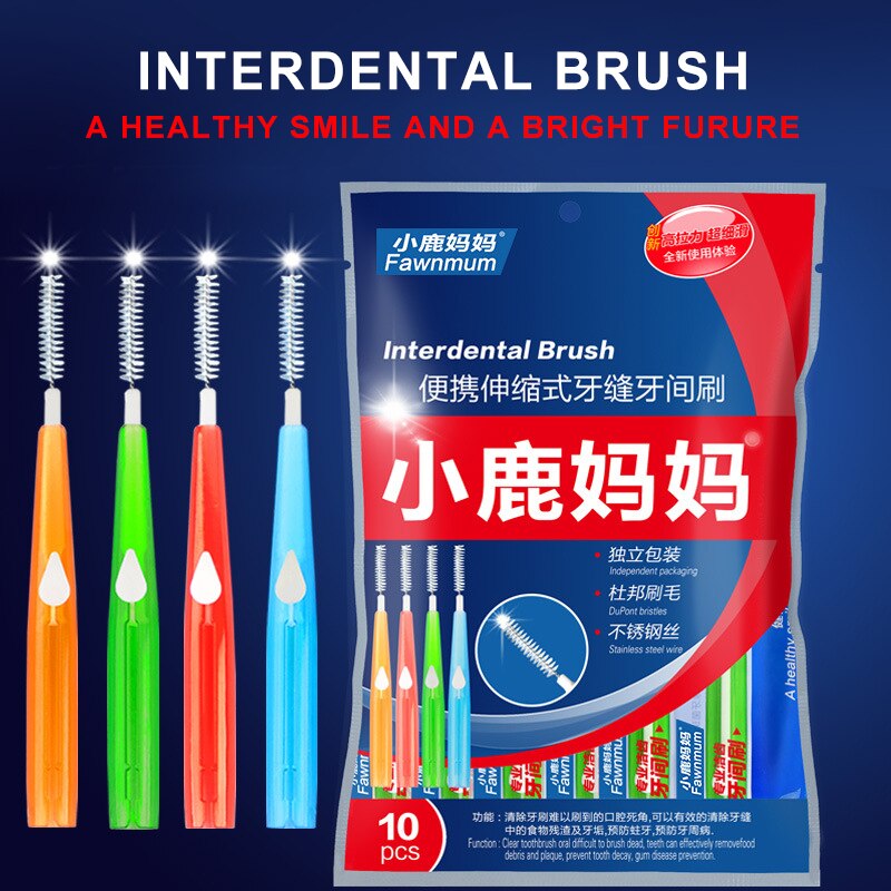 10 stk tand-mundhygiejne push-pull interdental børste voksne tandrensning tandtråd børste tandstikker 5 størrelse børstehoved tandpleje