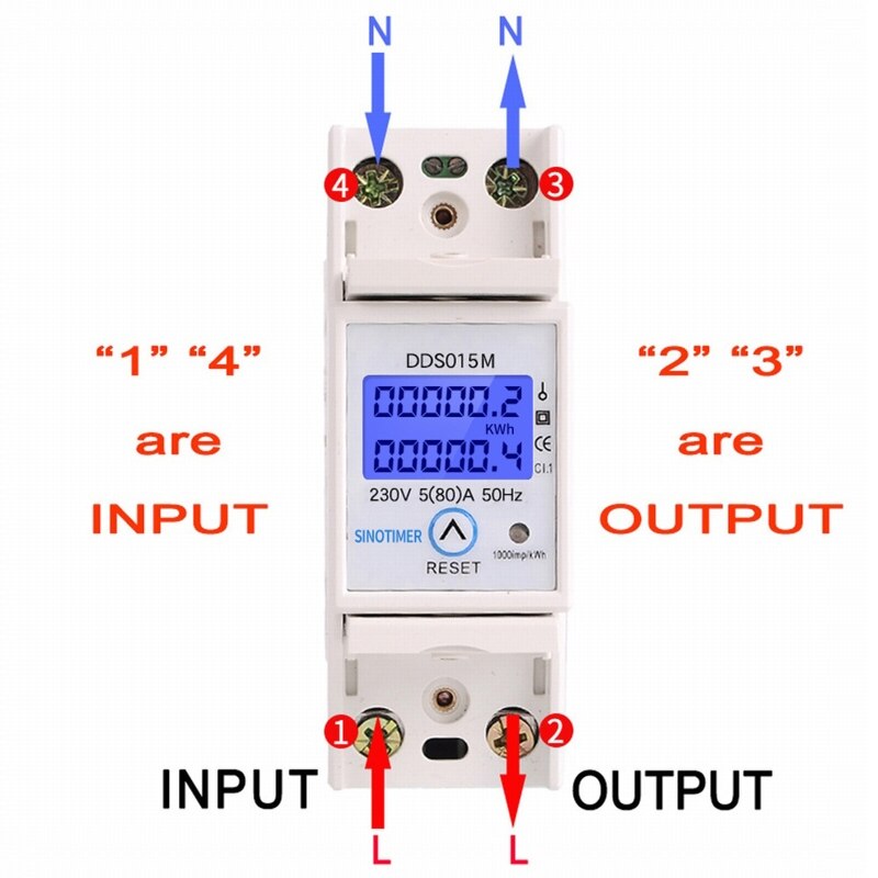 DDS015M 230V Power Watt Meter w Reset Voltage Ampere Electric Consumption 5(80A)