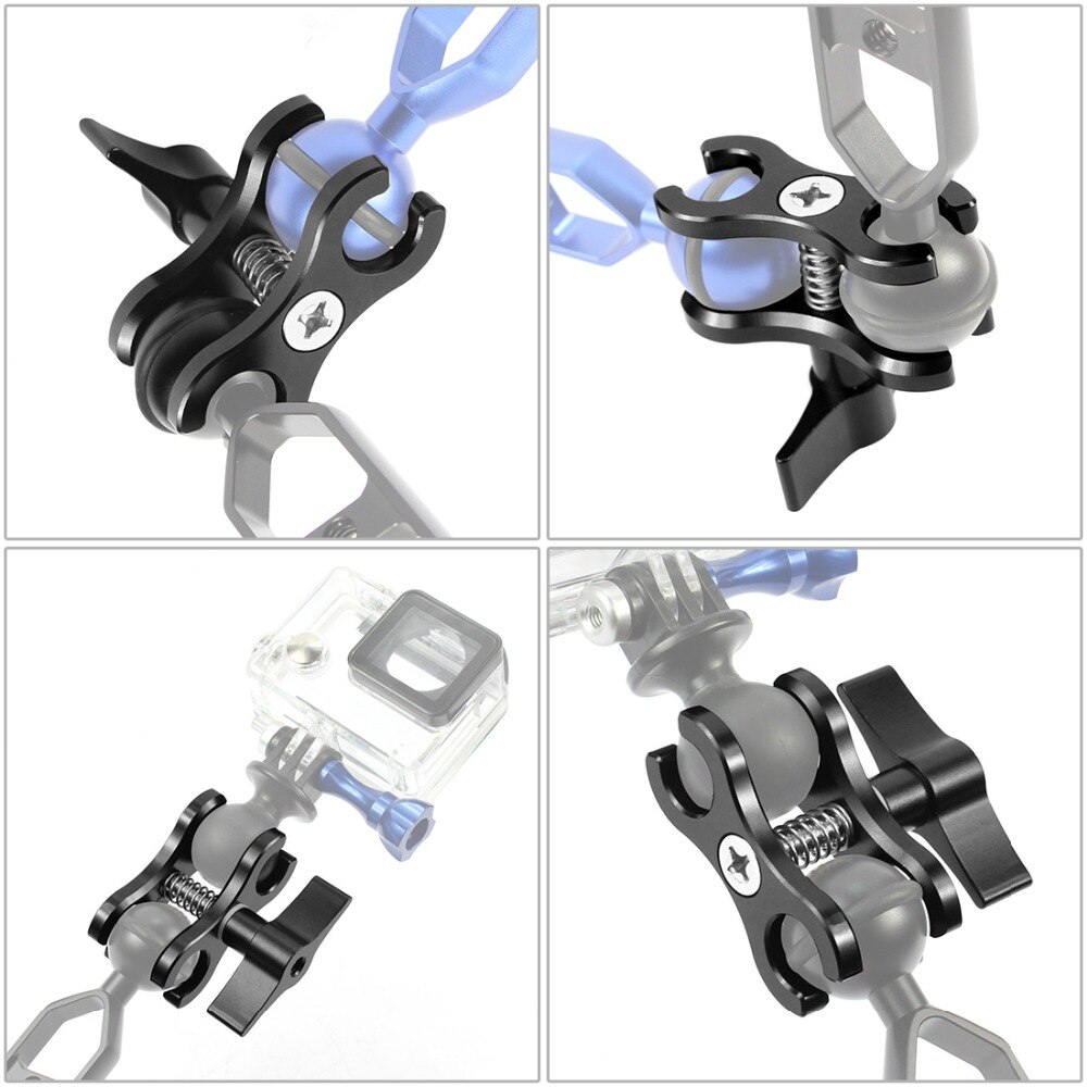 2 agujeros abiertos mariposa Clip abrazadera buceo luz soporte conector trípode cabeza de bola montaje adaptador para Gopro deportes cámaras SLR