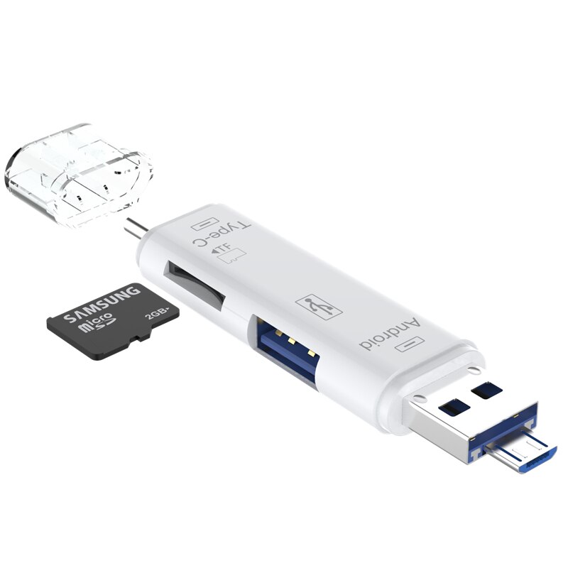 5 in 1 Micro SD Kartenleser Adapter Typ C Micro USB SD Speicher Karte Adapter für MacBook Laptop USB 3.0 SD/TF OTG Kartenleser: WHITE