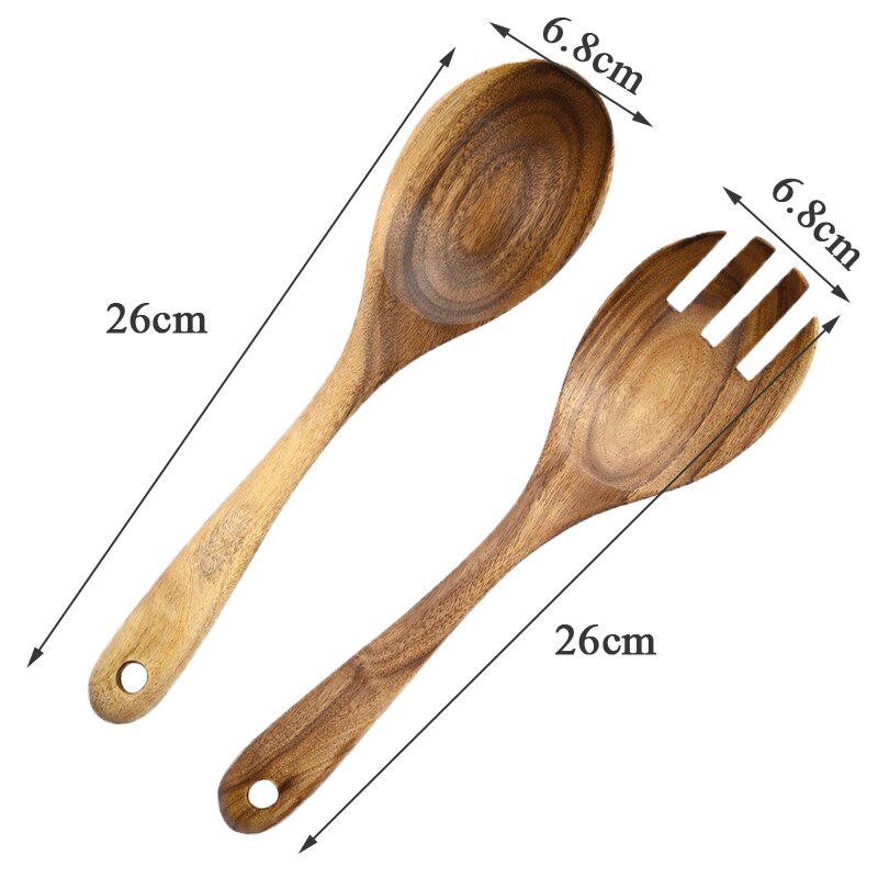 Houten Lepel Vork Set Grote Salade Opscheplepel Natuurlijke Hout Eetlepel Lange Steel Koken Lepel Servies Keuken Gebruiksvoorwerp