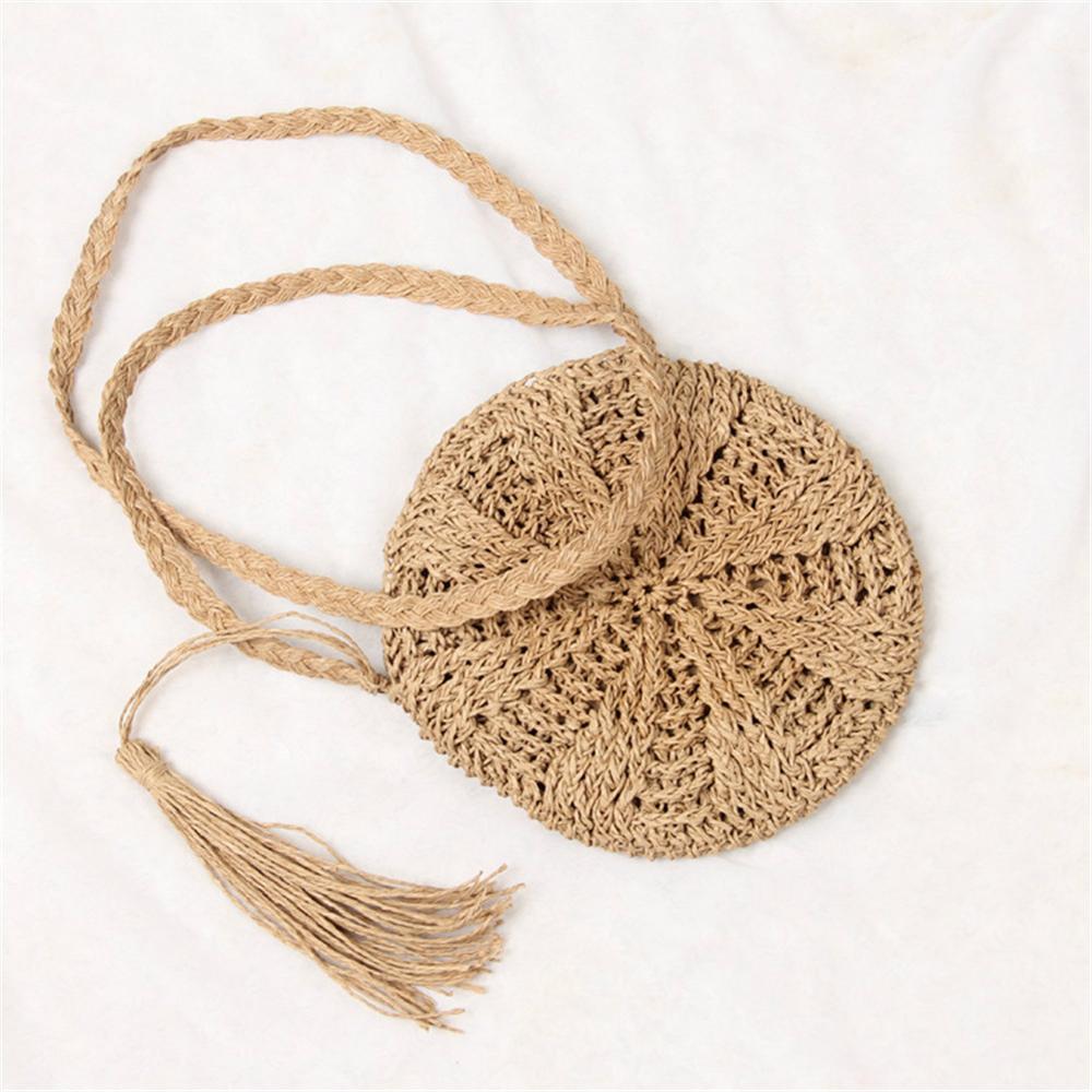 VS VOORRAAD Vrouwen Cross Body Bag Ronde Circulaire Rotan Rieten Stro Geweven Strand Mand Purse