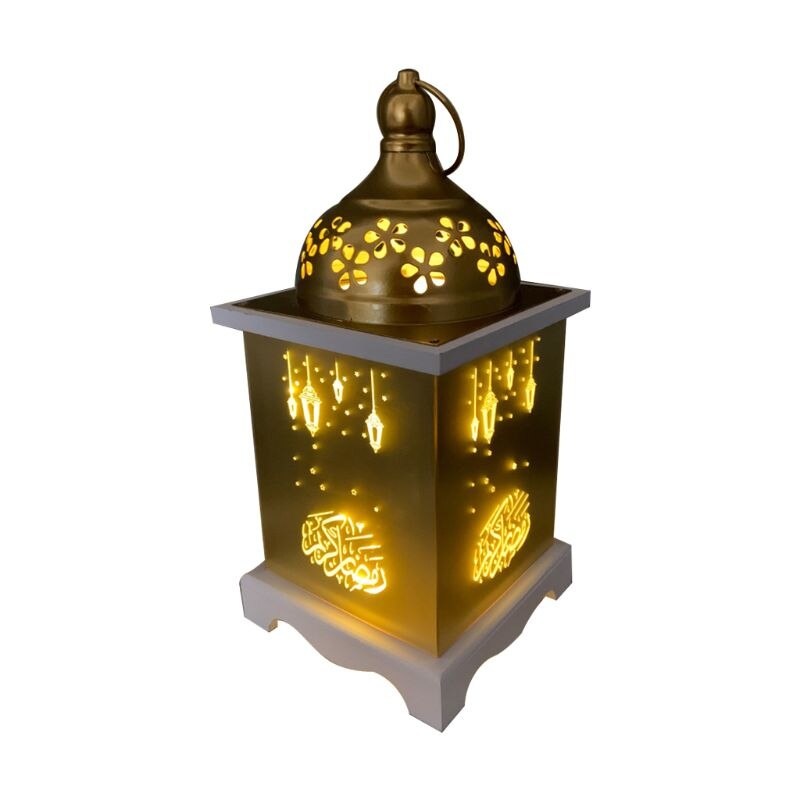 Wooden Ramadan Lantern Eid Mubarak Element LED Light Eid Ramadan Islamic Indoor
