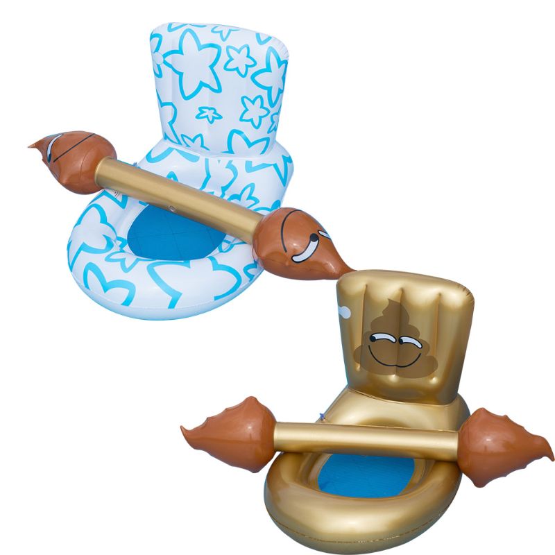 1 set zwembad opblaasbare drijvende toiletstoel met blaasbalk grappig volwassen kinderen feest watersport spel draagbaar