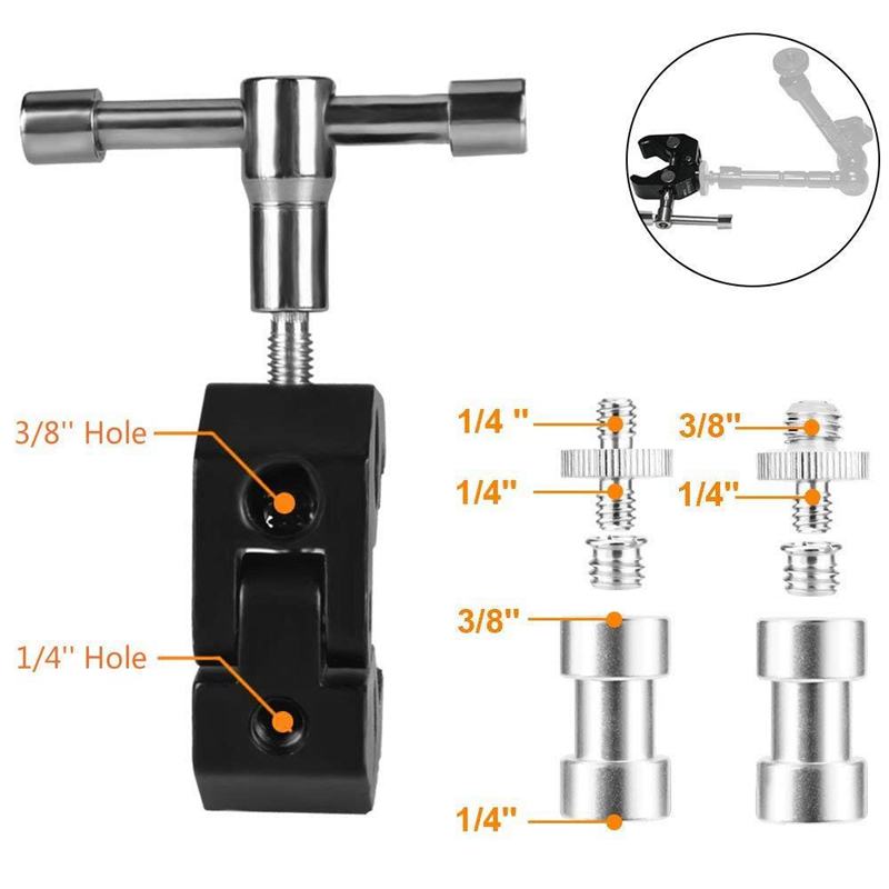 Super Clamp Crab Aluminium Tangen Clip Met 1/4inch-20 En 3/8inch-16 Statief Schroef Adapter Compatibel Voor ic Arm/Led Vid