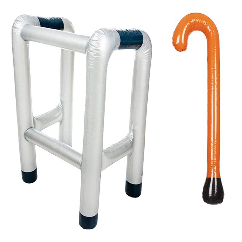 2pcs Inflatable Zimmer Frame and Walking Stick Blow Up Novelty Dress Up Prop Blow up toy costume party Accessory