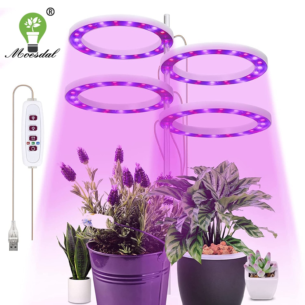 Luz LED anular para plantas, luz de crecimiento pequeño, atenuación de sincronización USB, adecuada para plantas de interior, luz suculenta para peceras