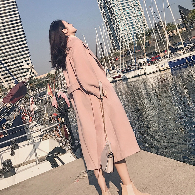 Vinter uld frakke kvinde uld jakke frakker kvinder løs varm med bælte lanterne ærmer dame kontor arbejdstøj overfrakke