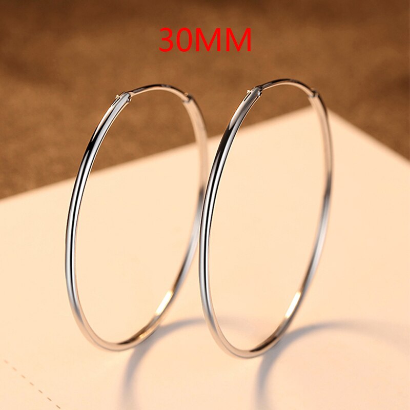 100% 925 Sterling Silber Band Ohrring Für Frauen Große Runde Kreis Ohrringe Silber Sterling Schmuck: 30MM