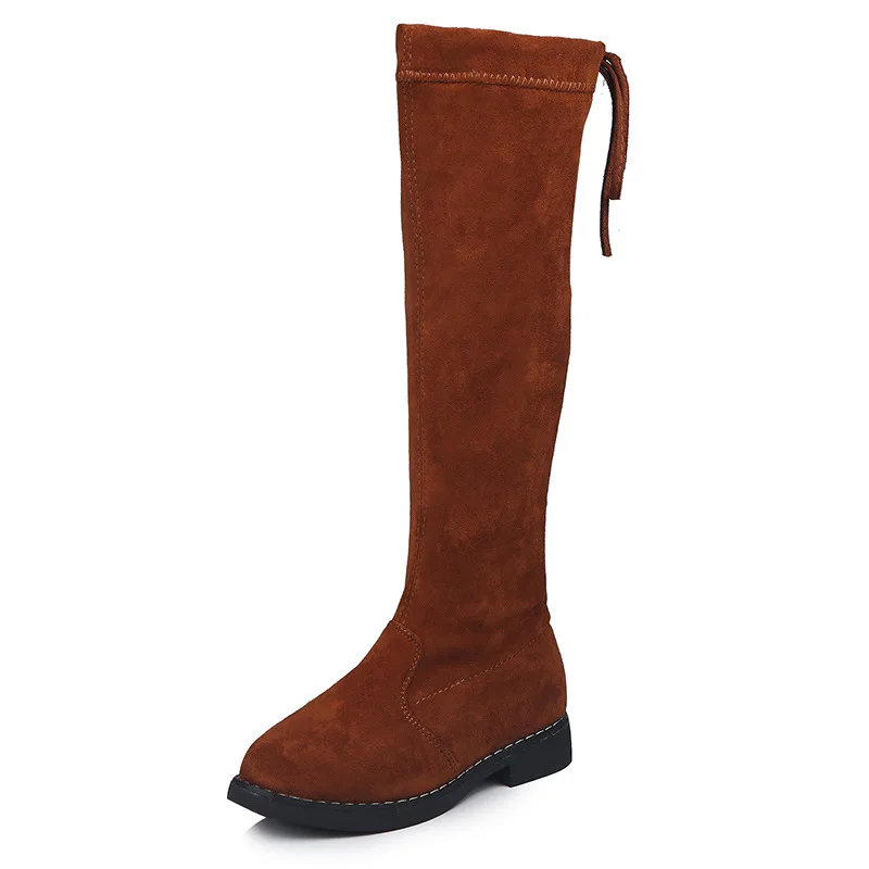 Meninas botas de inverno moda botas de borracha para meninas sobre o joelho crianças botas crianças joelho-alta algodão quente macio volta-amarrado 26-36: Marrom / 8