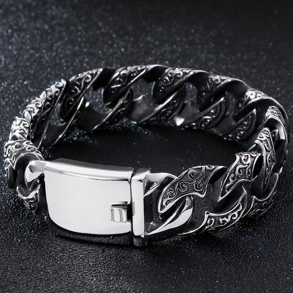 Massive Heavy Stainless Steel Bracelet Male Mens Chain Bracelets Metal Bangles For Men Armband Hand Jewelry For Boyfriend