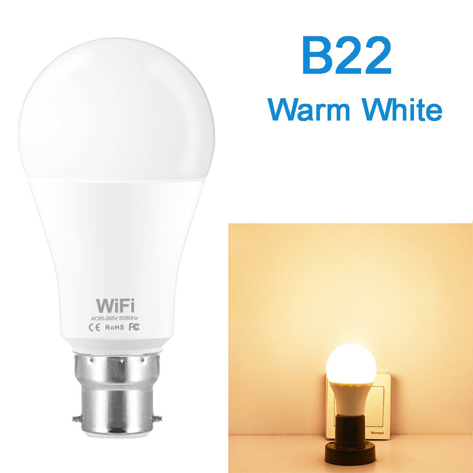 WiFi Smart Birne B22 E27 LED Licht Birne 85-265V Smart Home APP Drahtlose Fernbedienung Licht Timer mit Alexa Google Assistent: B22 Warm White