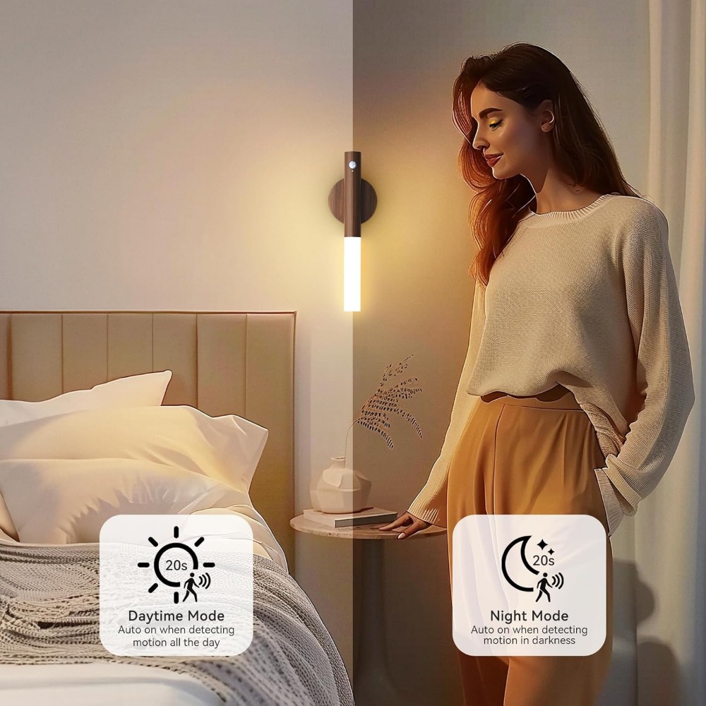 Night Light Motion Sensor Night Lights Rechargeable Wall Sconces Magnetic Wall Lights Wooden Wall Lighting for Bedroom Stair