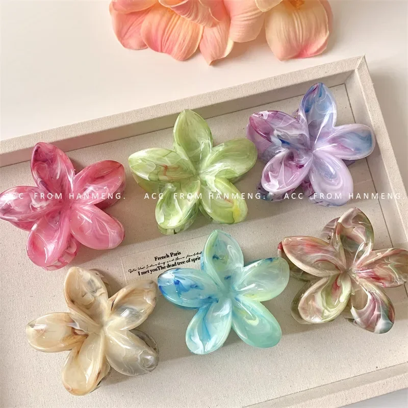 Pinza de pelo de flores acrílicas para mujer, pinzas de pelo con textura de mármol, horquilla de niña a la , accesorios coreanos para el cabello, tocado
