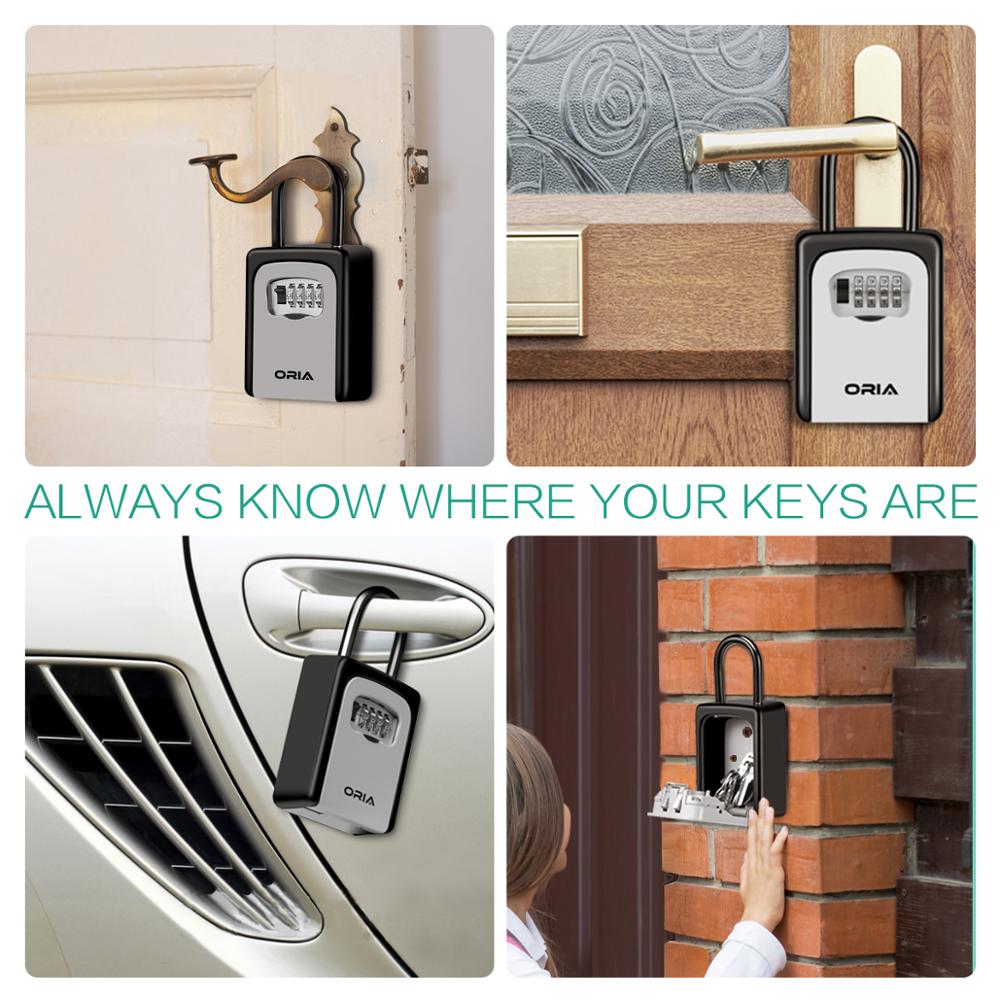 ORIA 4 Digit Key Lock Box Wall Mounted Key Storage Safe Box Waterproof with Removable Shackle for Indoors and Outdoors