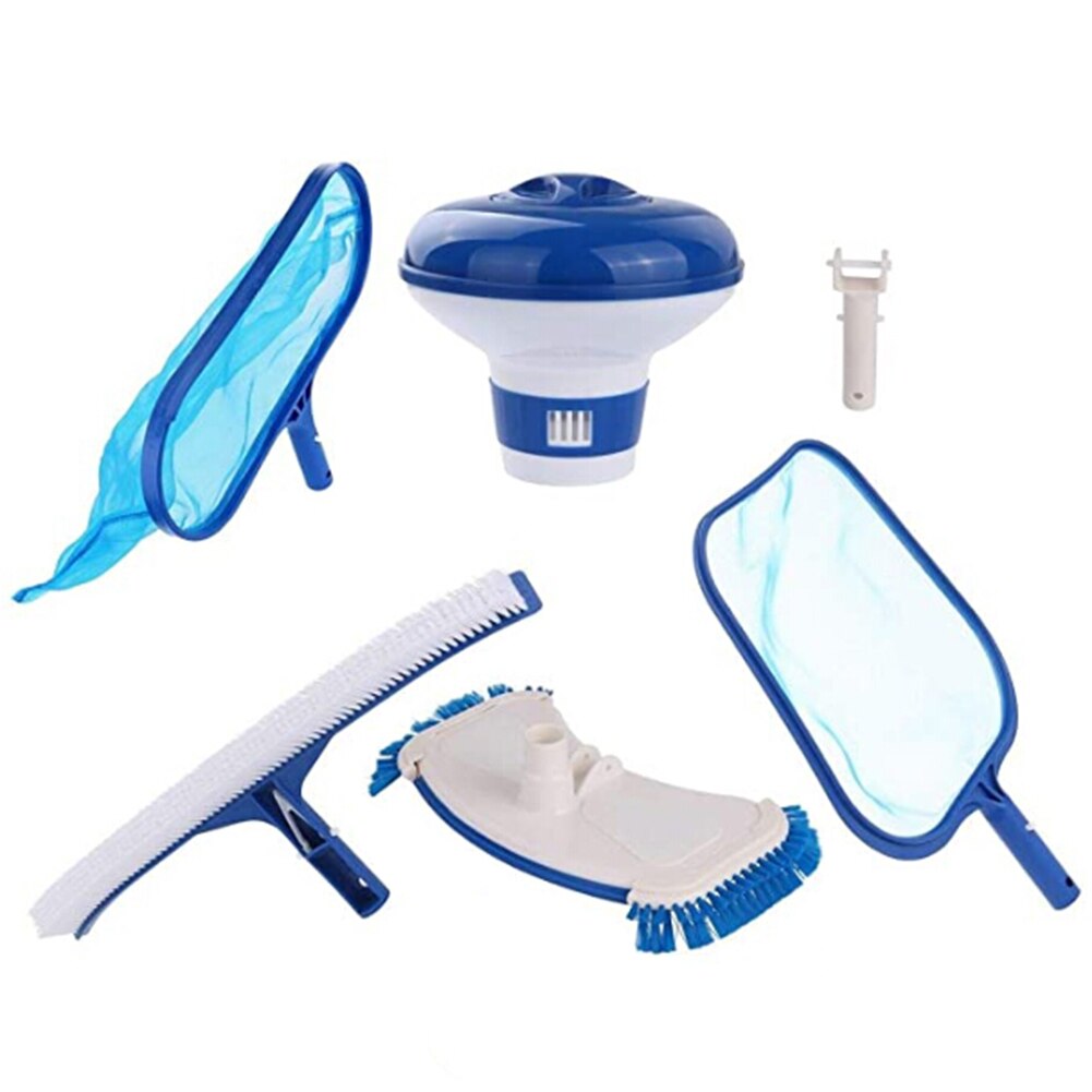 6x Swimming Pool Cleaning Tool Set with Net Bags Brush Vacuum Chlorine Dispenser Swimming Pool Spa Pond Tub Accessories