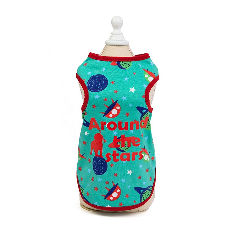 Cartoon Planet Print Pet Vest Summer Thin Dog Vest T-shirt Around the Star Dog Clothes for Small Medium Dogs Pet Costume: Green / M