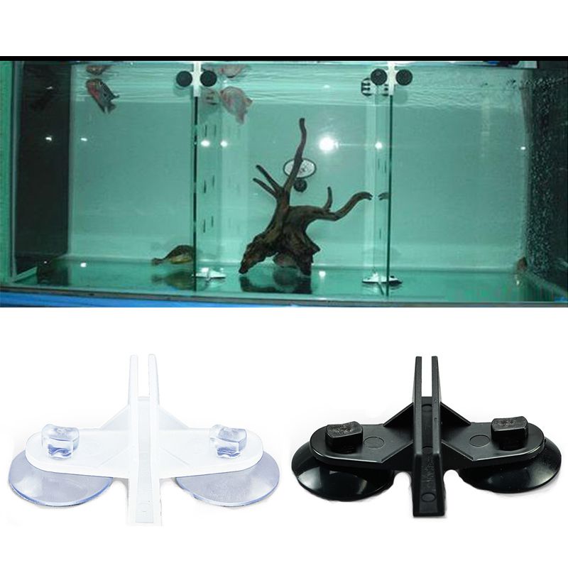 2 Stks/partij Aquarium Fish Tank Plastic Sucker Clip Divider Sheet Houder, Zwart/Wit