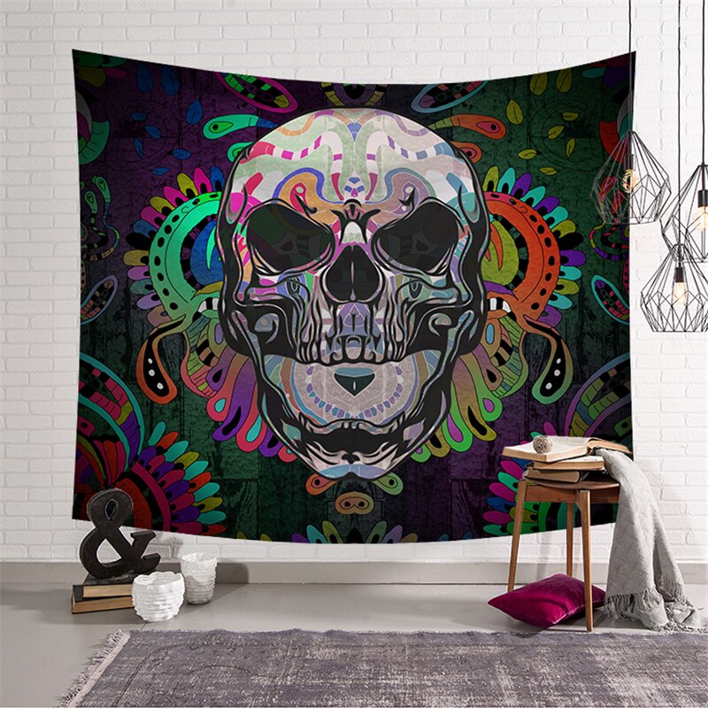 Tapiz de cráneo de Mandala para colgar en la pared, tapices de cambio de fase de Luna, decoración de dormitorio: G