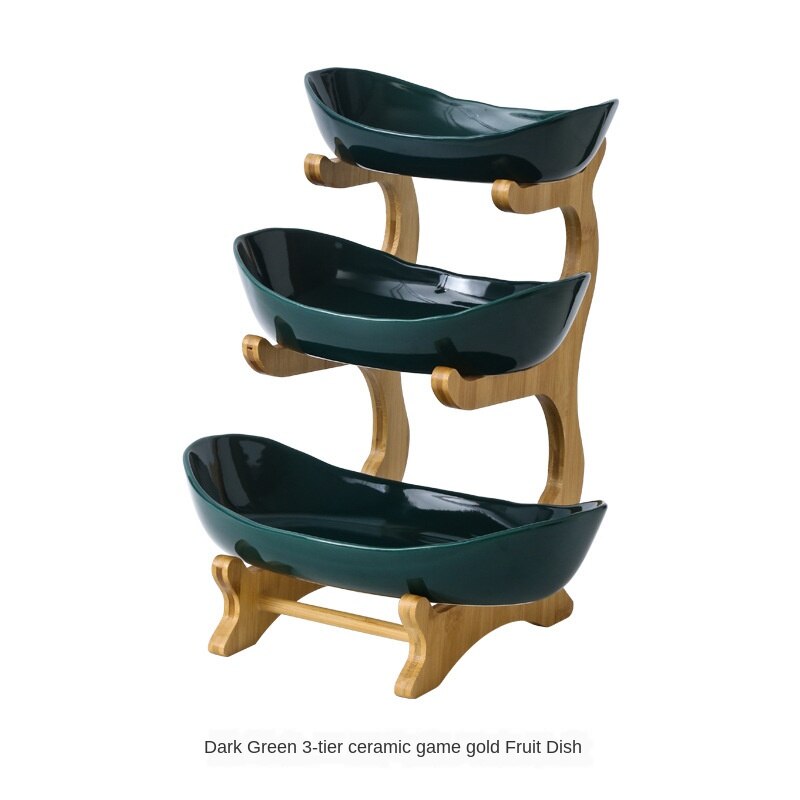 3 layer Wooden Rack Dried Fruit Snacks Basket Cake Salad Dessert Plate Afternoon Tea Tray Living Room Organizer: 3 layer Green