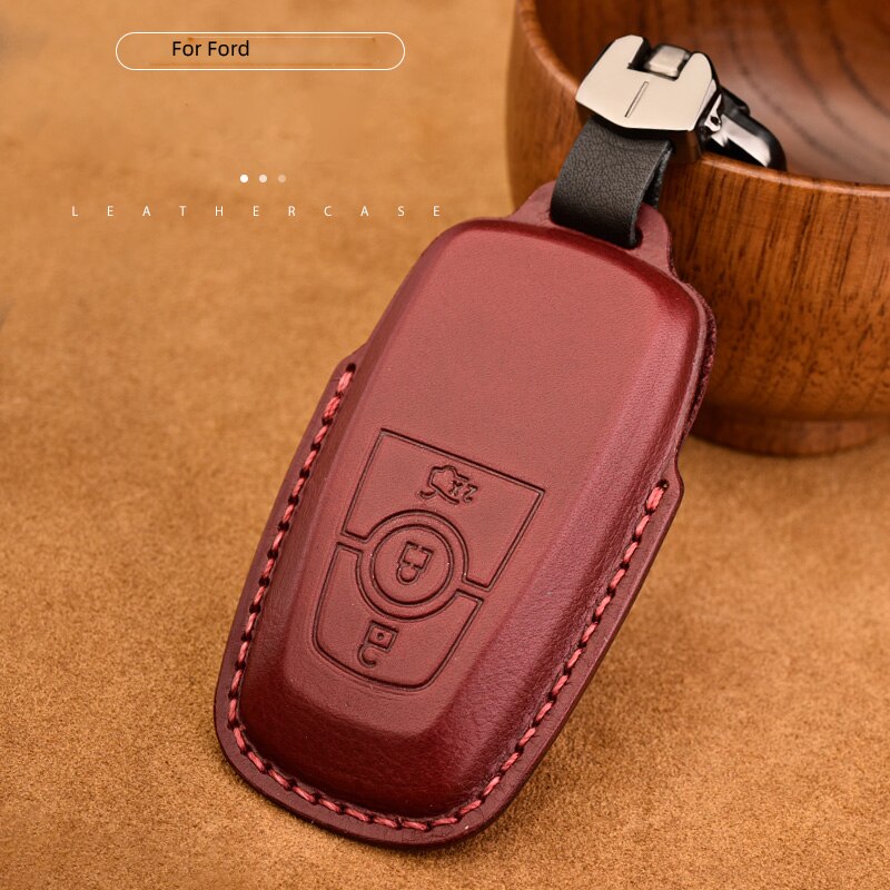 Retro Leather Remote Key Fob Holder Cover Case For Ford Edge Fusion Mustang Explorer Expedition F150 F250 F-350 F-450 keyless