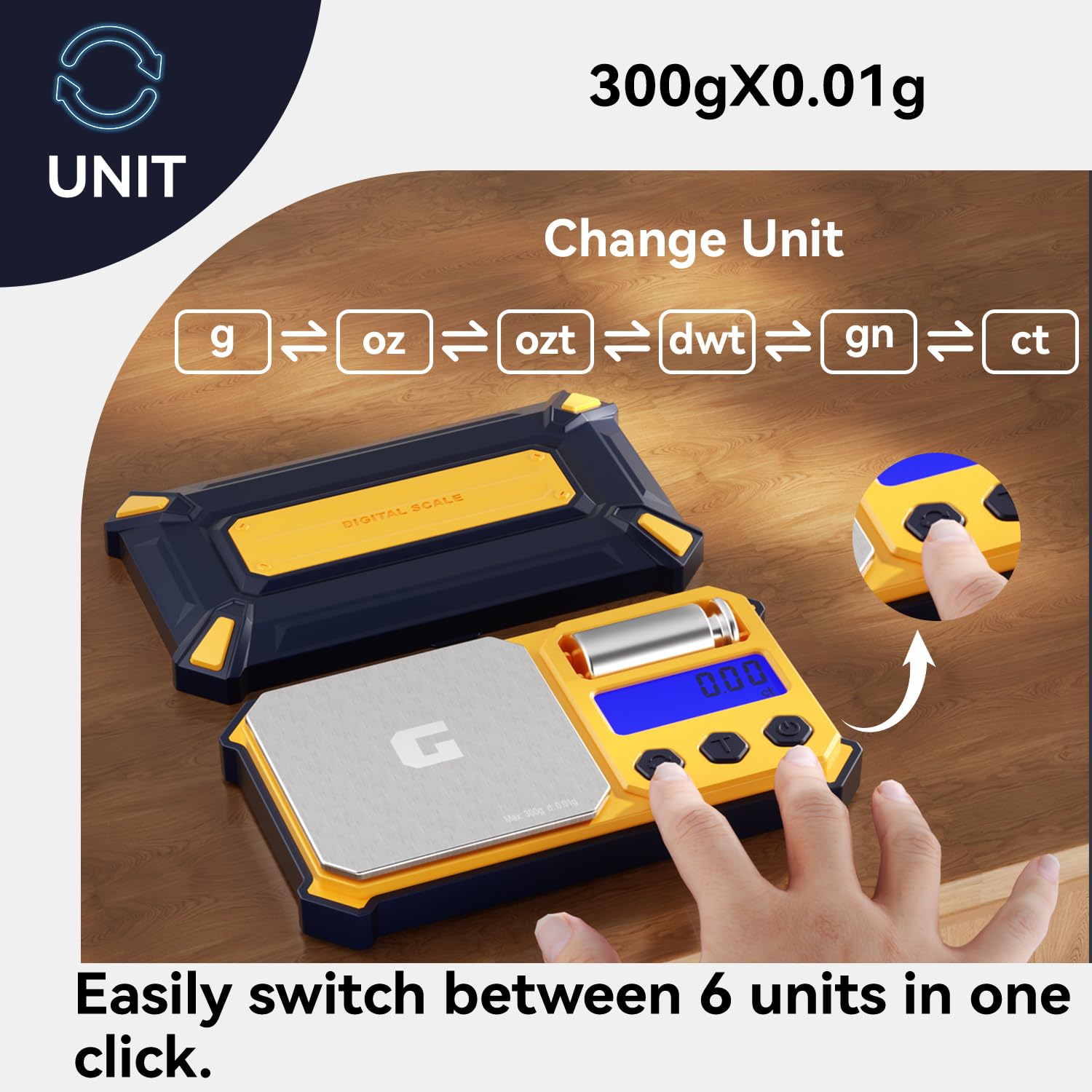 300g x 0.01g precision electronic scale with 50g calibration weight, backlit LCD display, stainless steel weighing platform