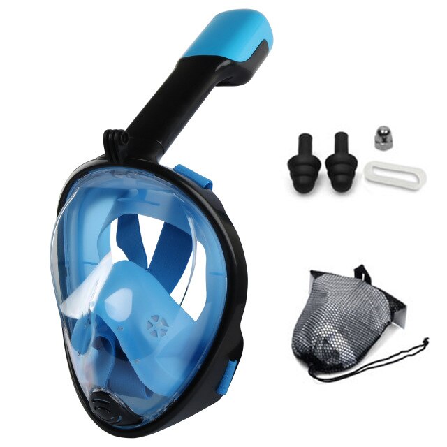 Piatto di Nuoto Snorkel Diving Mask 180 Vista Panoramica Respirazione Libera Pieno Viso Maschera Per Lo Snorkeling Anti-nebbia Anti-perdita adulti e Bambini: Flat-Sky Blue / S/M